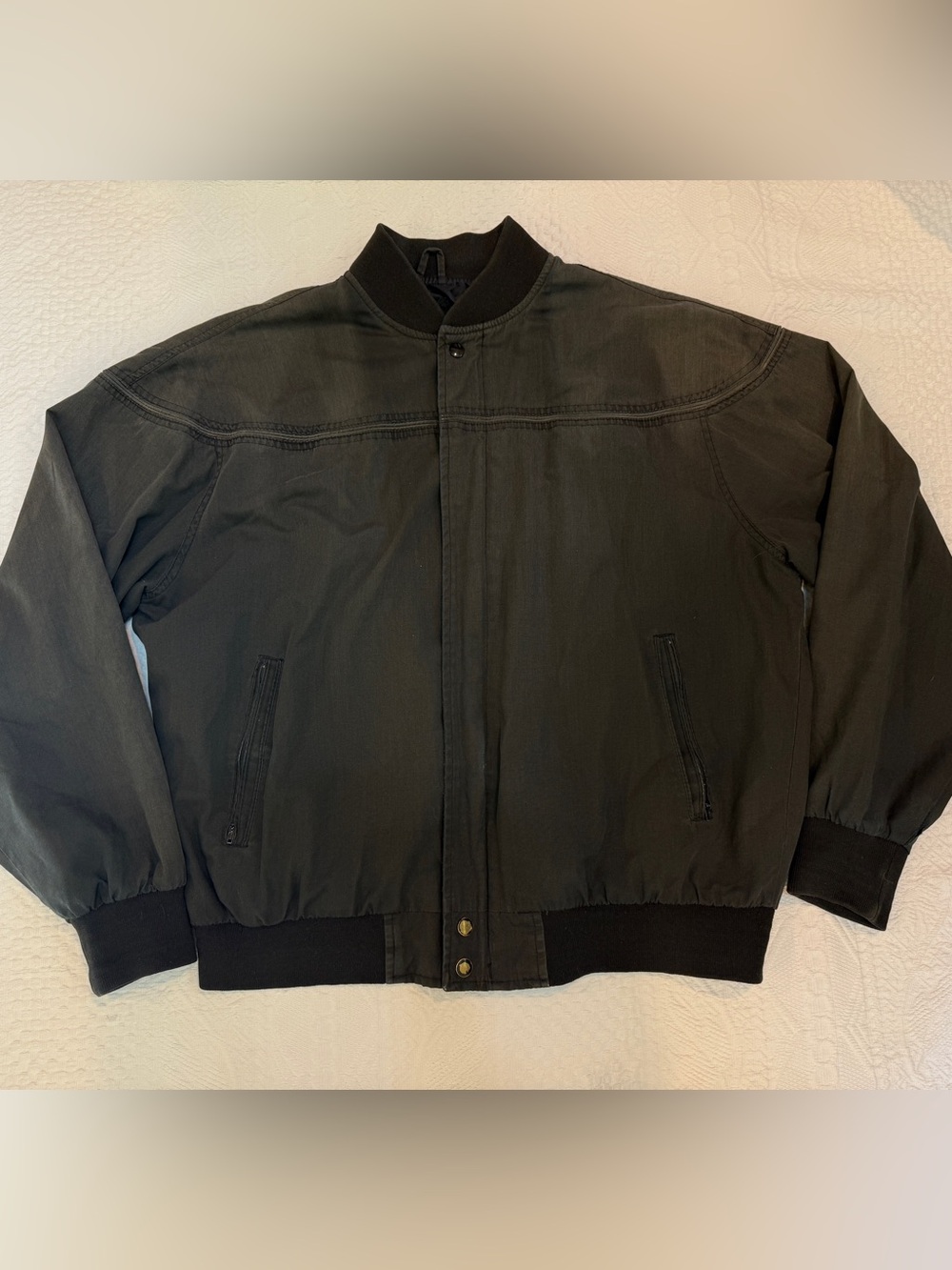 VINTAGE David Taylor Jacket Mens L Black Bomber Full Zip Lined Harrington